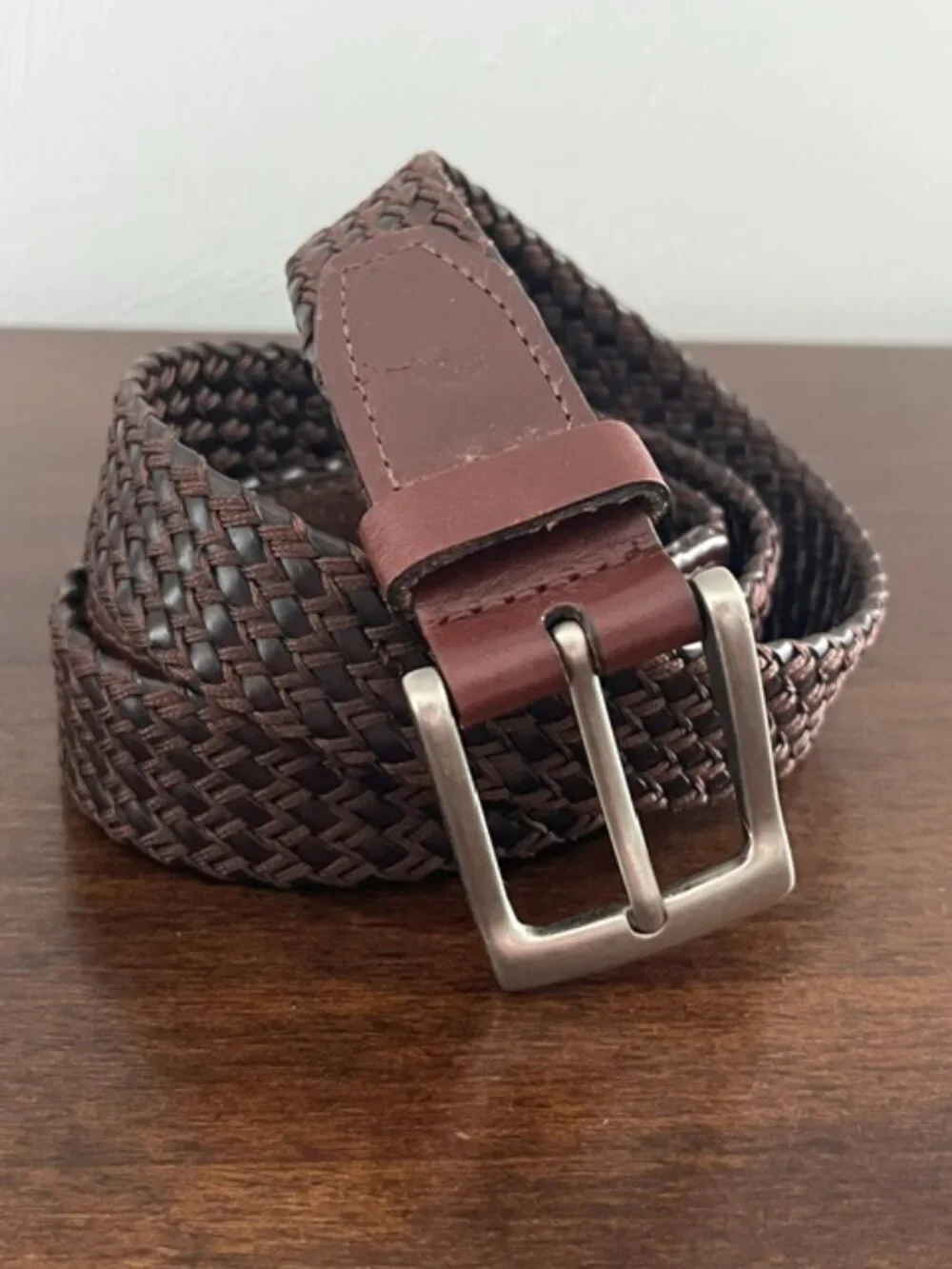 Tommy Bahama Brown Leather Belt Woven Pattern Silver Buckle Men's 40